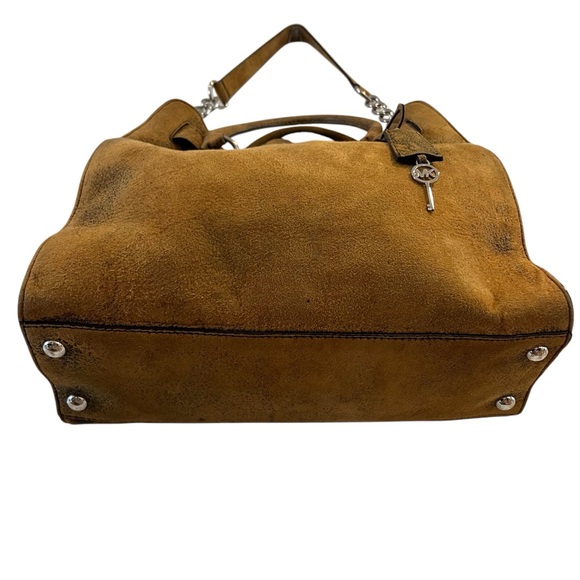 Michael Kors Hamilton Distressed Suede Leather Mocha Brown Lock Key Bag Satchel - Picture 8 of 16